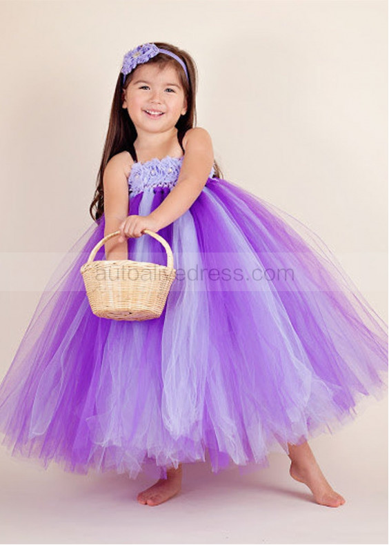 Purple Tulle Flower Girl Dress Birthday Tutu Dress